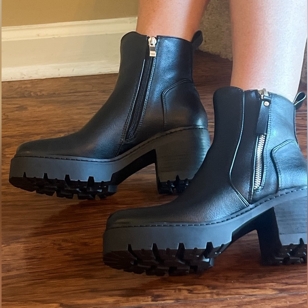 Hot! corkys footwear up to no good chunky moto style black smooth boots - Picture 10 of 11
